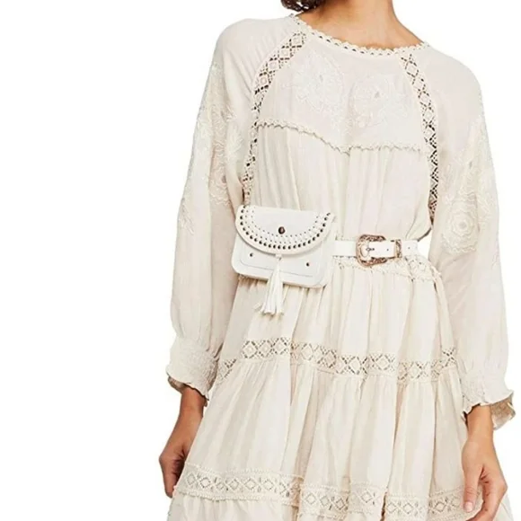 Free People NWT Piece Of Your Heart Floral Embroidered Lace Mini Dress Ivory S - Picture 7 of 8